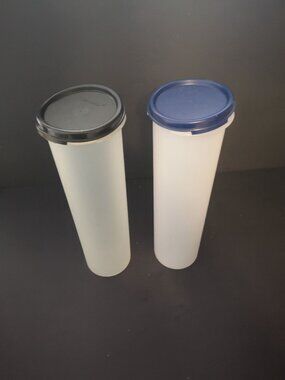 Vintage Tupperware Set of 2 Modular Mates Spaghetti Dispensers Blue & Black 11"